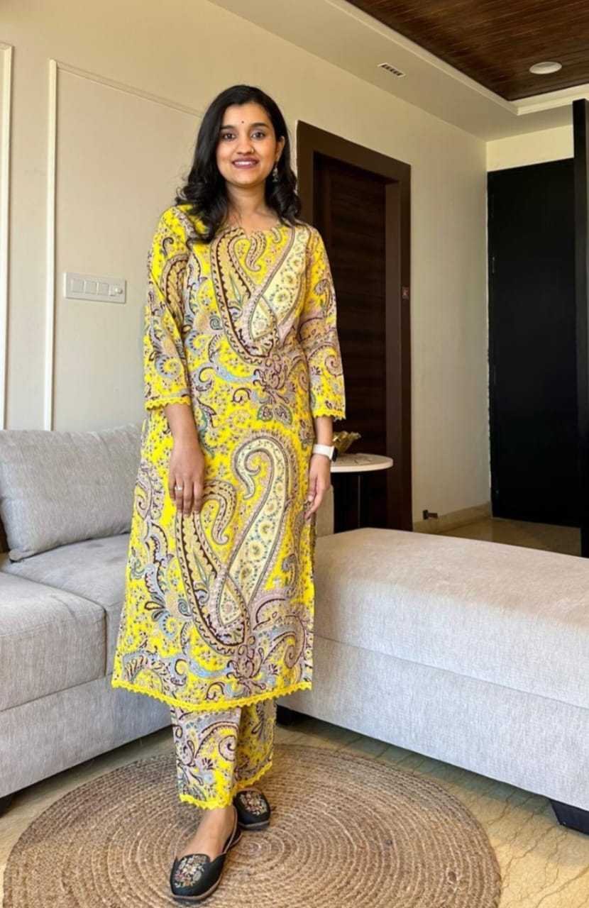 Women's Cotton Printed Straight Kurti with Pant Two Piece Co-ord Set