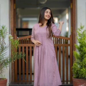 Women's Cotton Floral Printed line Shade Anarkali Gown