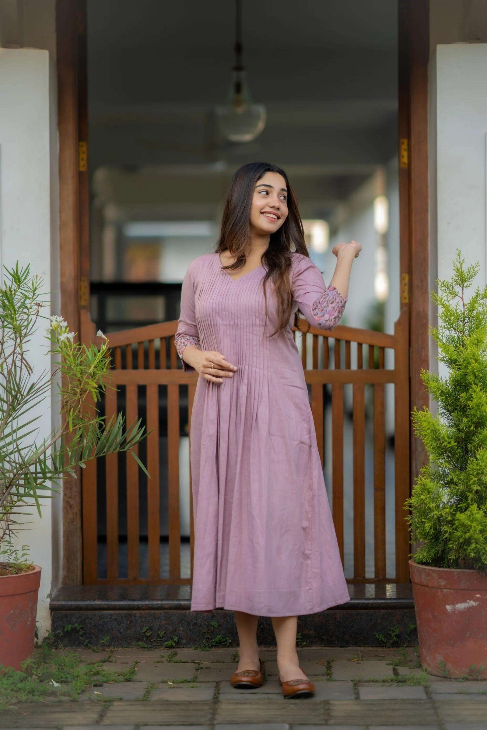Women's Cotton Floral Printed line Shade Anarkali Gown