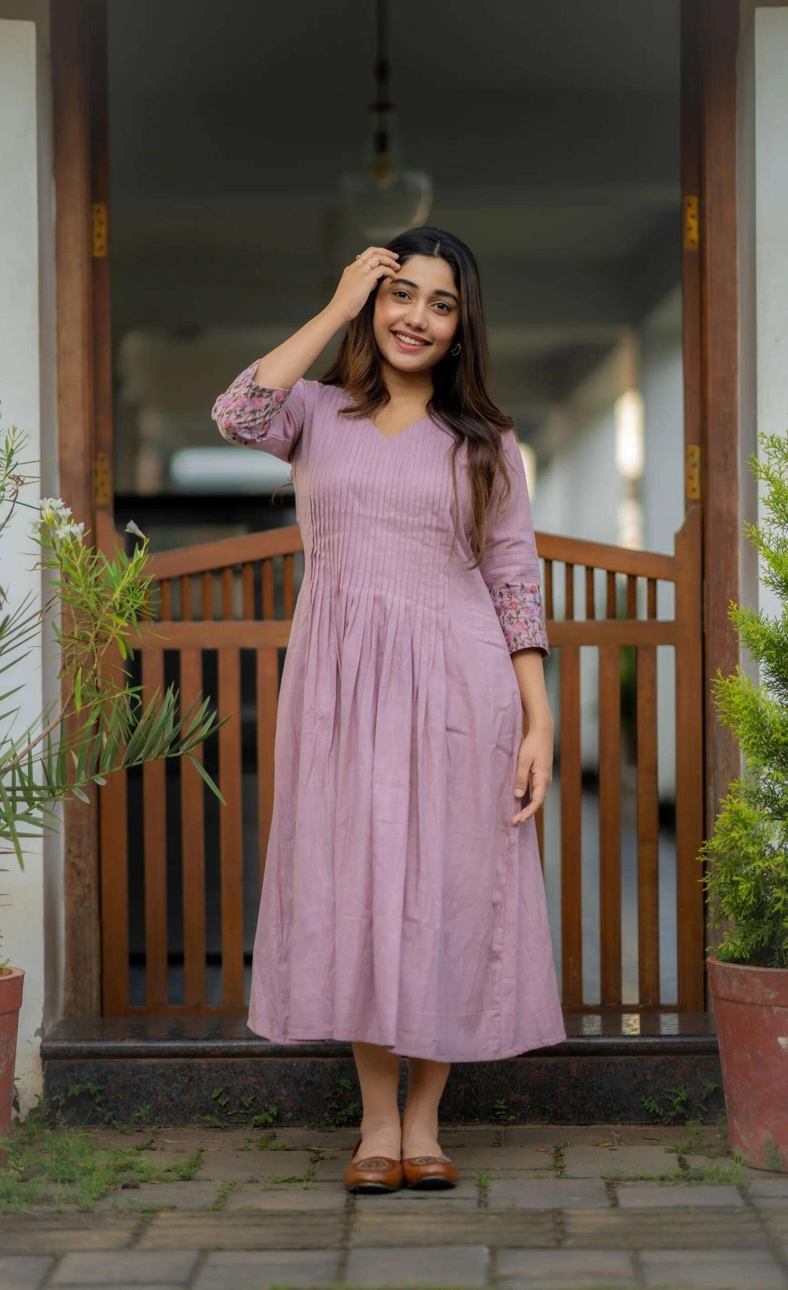 Women's Cotton Floral Printed line Shade Anarkali Gown - Image 2