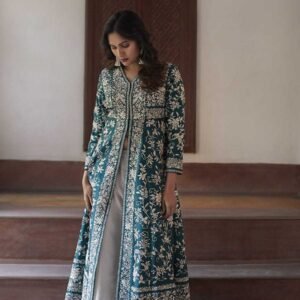 Women's Cotton Embroidery A-line Kurti With Palazzo Set