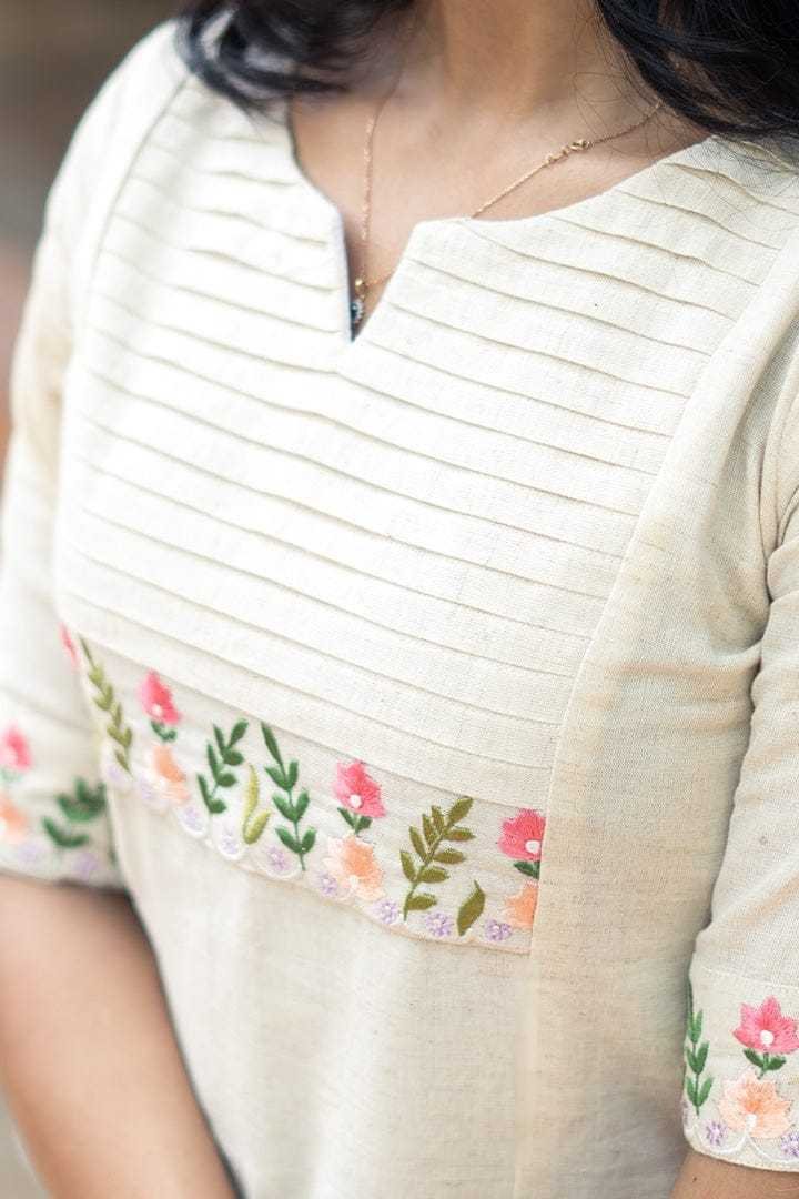 Women's Cotton Embroidered Straight Kurta with Palazzo (White) - Image 3