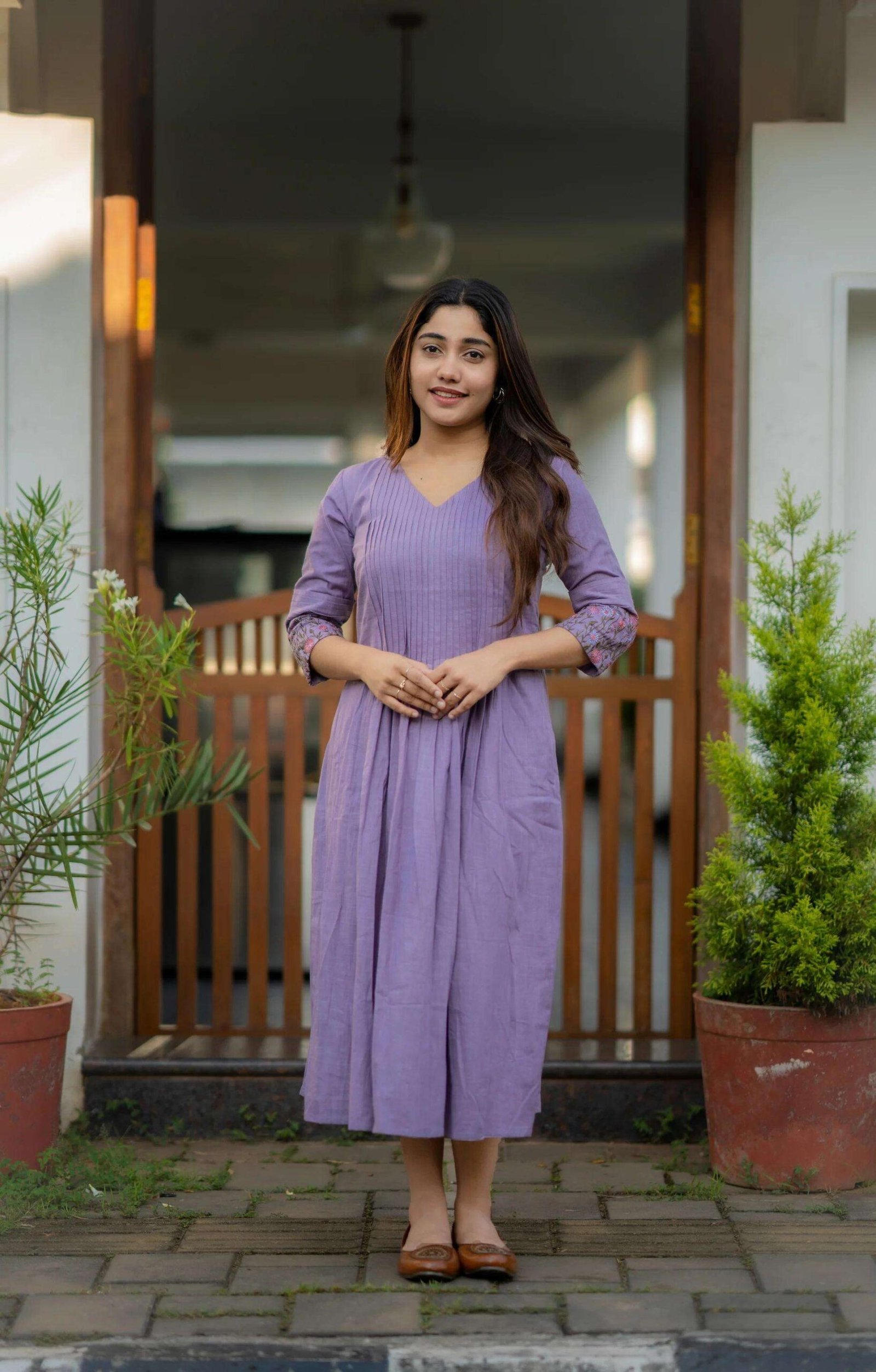 Women's Cotton Floral Printed line Shade Anarkali Gown