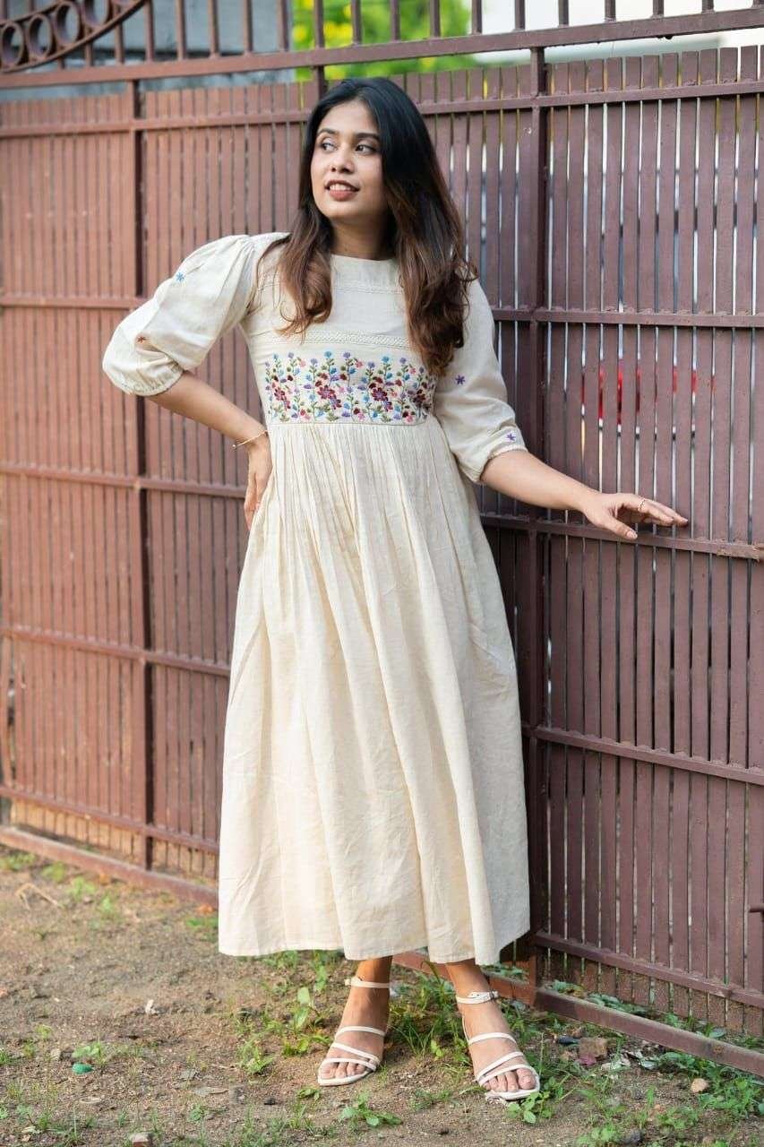 Women's Cotton Floral Embroidery Anarkali Kurti (Gown)