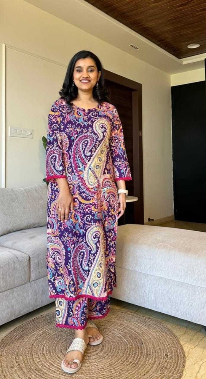 Women's Cotton Printed Straight Kurti with Pant Two Piece Co-ord Set