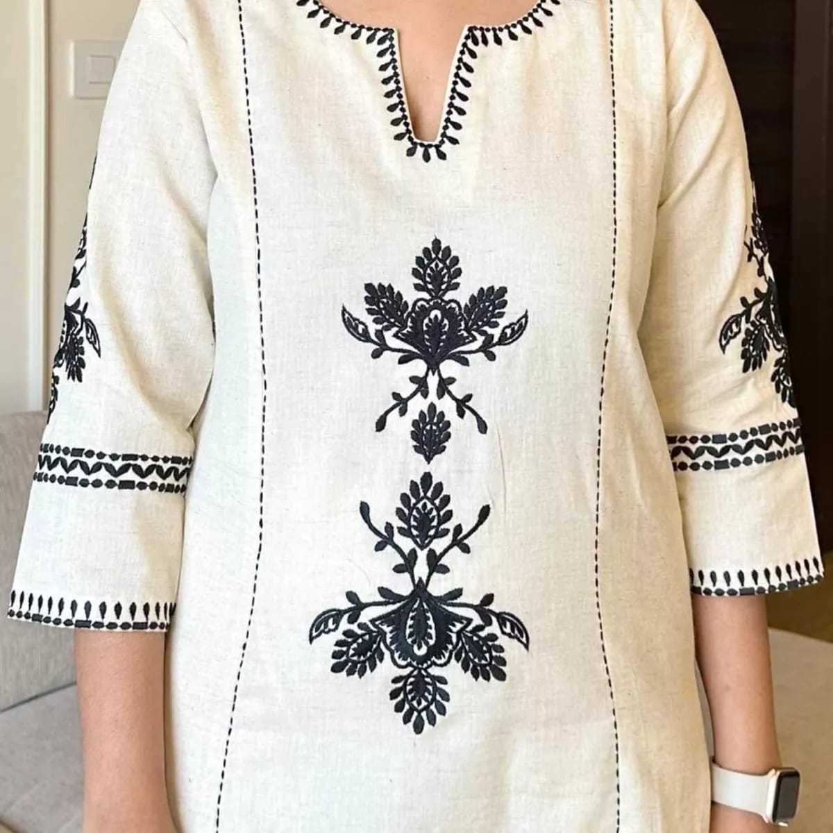Women's Cotton Embroidered Straight Kurta with Palazzo (White) - Image 4