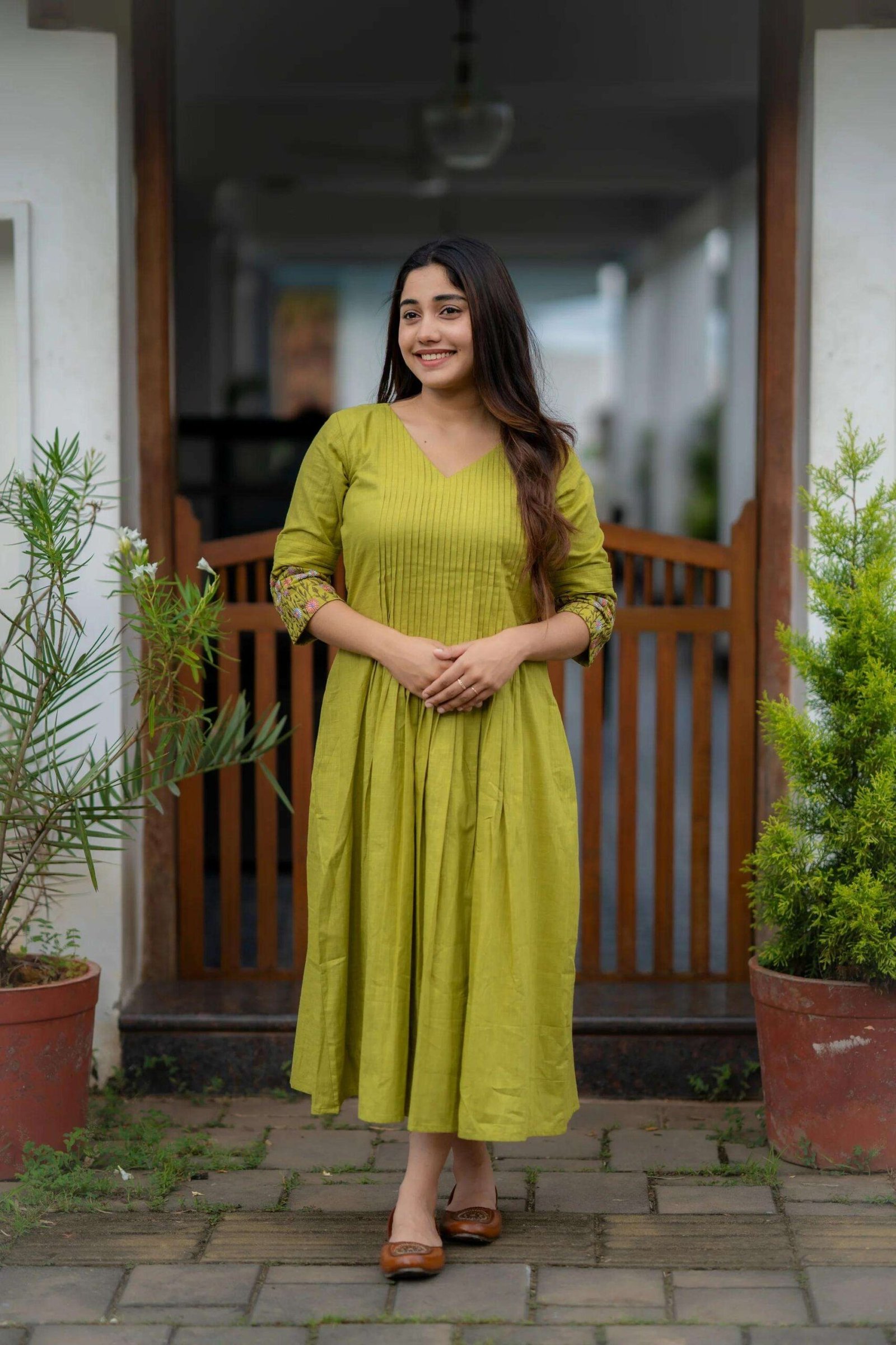 Women's Cotton Floral Printed line Shade Anarkali Gown