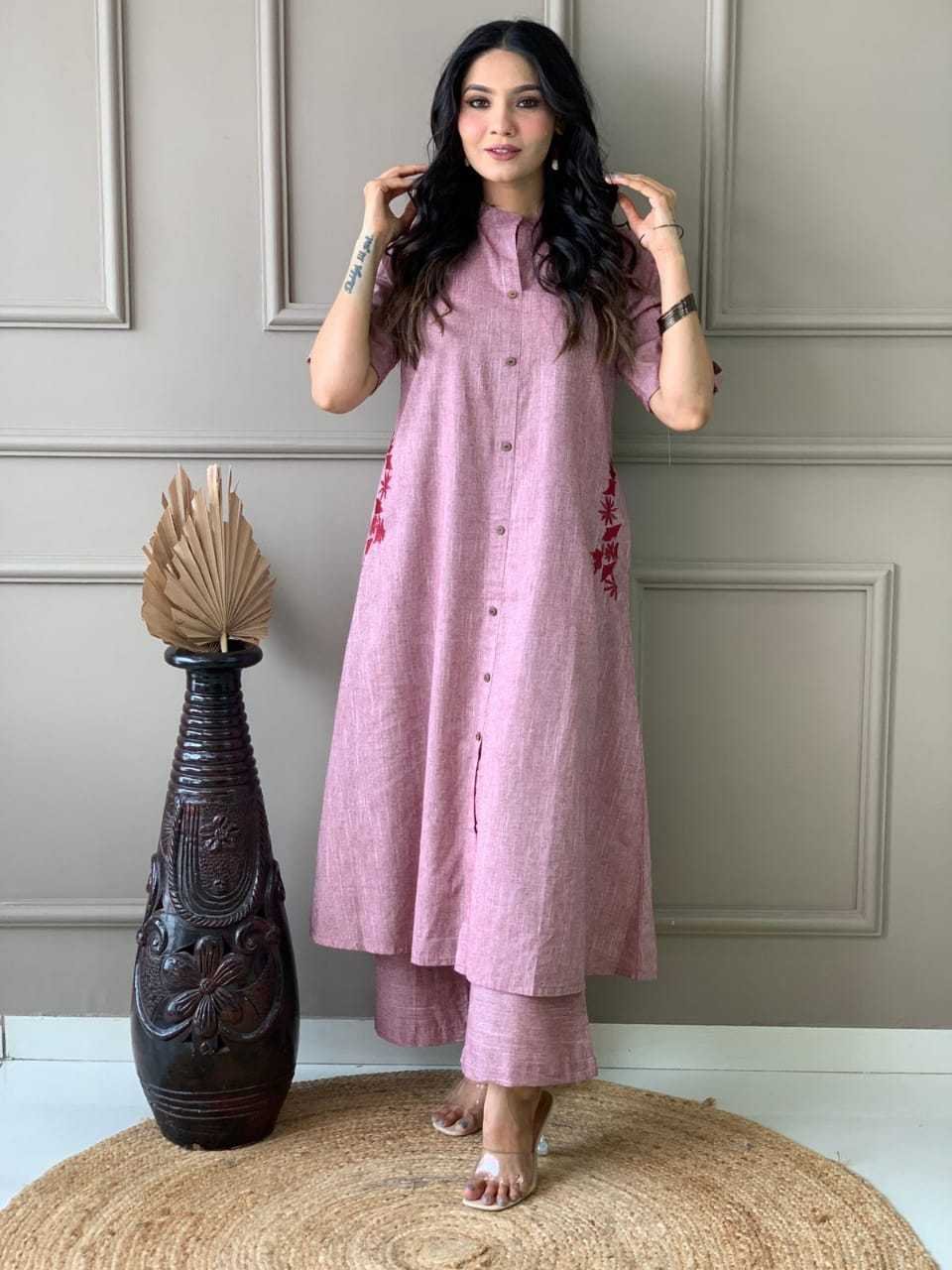 Women's Cotton Embroiderd Long A-Line Kurti with Palazzo - Image 2