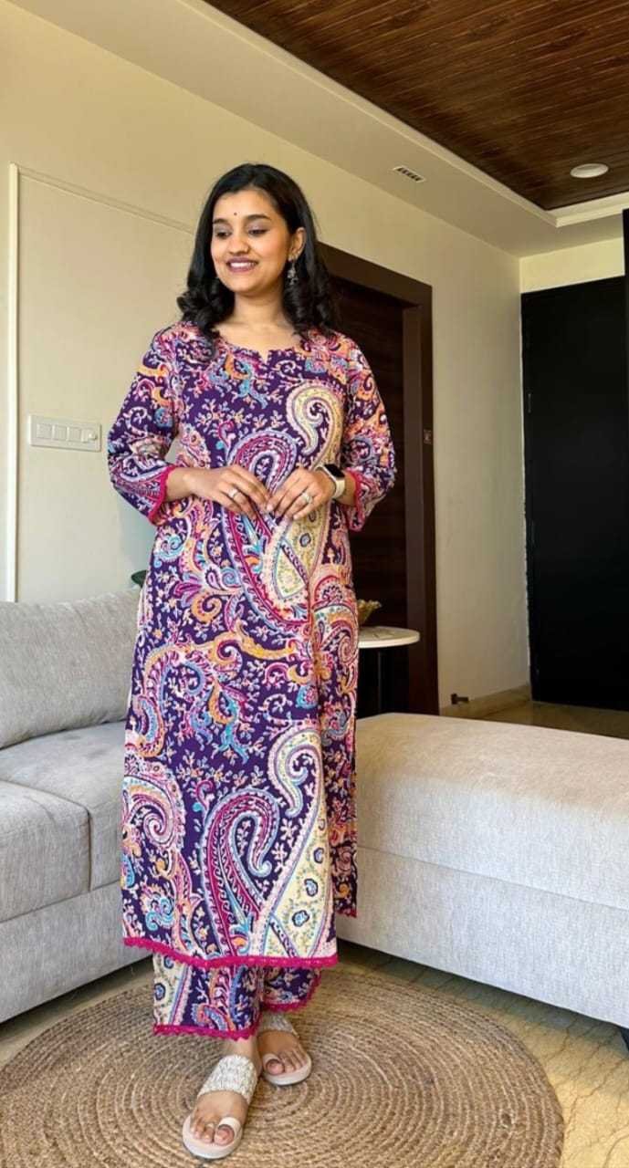 Women's Cotton Printed Straight Kurti with Pant Two Piece Co-ord Set - Image 2