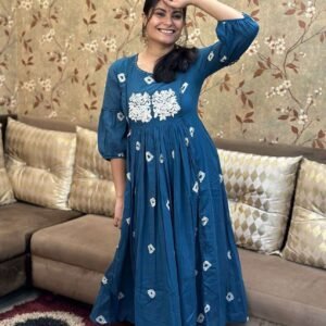 Women's Cotton Hand Block Printed Anarkali Kurti