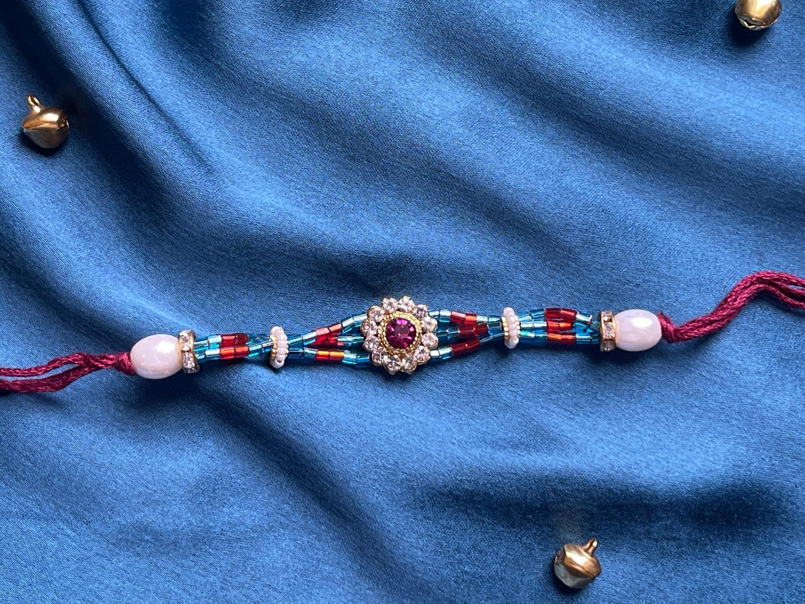Set of 5 Premium Designer Rakhi Combo for Brother – Handcrafted Beaded, Pearl & Crystal Rakhis with Om & Sacred Motifs (Special Festival Offer at ₹999) - Image 6